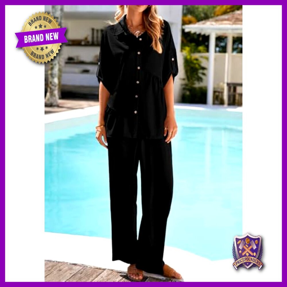 Lightweight Polyester Lounge Set With Button Down… - image 5